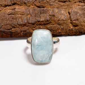 Anillo ajustable de aguamarina con forma radiante, plata de ley 925, piedra preciosa, joyería hecha a mano, regalo para mujer - Product Image 1