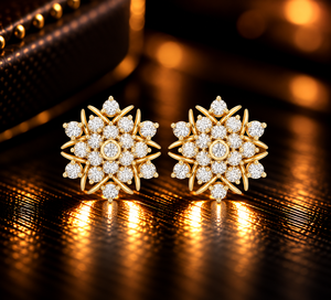 Round Cut Lab Grown Diamond 14K 18K <b>Solid</b> Gold Floral Starburst Diamond Stud 0.40Ct DEF VVS Anniversary Gift <b>Earring</b> Wholesale - Product Image 1