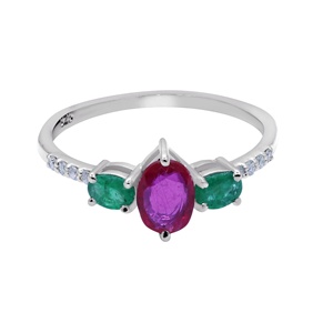 Buy Luxurious Accent Diamond Natural Ruby <b>Emerald</b> Gemstone 925 Sterling <b>Silver</b> Women <b>Ring</b> Birthday Wedding Jewelry Wholesale - Product Image 1