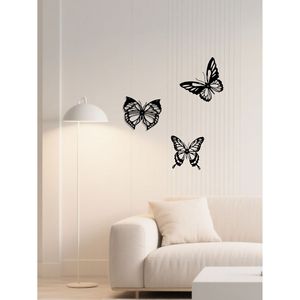 CIFbuy Eleganti decorazioni murali in metallo a 3 pezzi, con disegni di libellule nere, colibrì e farfalle, delicati decori da parete in metallo. - Product Image 1