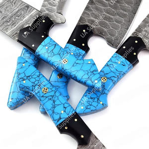 Juego de Cuchillos de Cocina Profesionales Damacsus Steel de 5 Piezas con Hoja Martillada Multiusos, Mango de Piedra Turquesa y Estuche de Cuero - Product Image 4