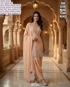 Bandhani Grey Elegance Chanderi Simar Silk Traditional Floor-Length Regular Fit Wedding <b>Kurti</b> - Product Image 2