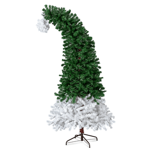 Sapin de Noël artificiel pré-éclairé de 1,80 m, style chapeau de Père Noël, en pin, avec 250 lumières blanc chaud et 839 pointes de branches - Product Image 1