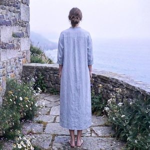 Women Linen Button <b>Down</b> Shirt Dress Long Sleeve Loose Fit Minimalist Casual Dress Wholesale Factory - Product Image 2