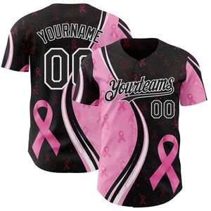 Maillot de baseball personnalisé pour adultes, ruban rose, sensibilisation au cancer du sein, impression sublimée, uniforme d'équipe, 100% polyester respirant, manches courtes - Product Image 2