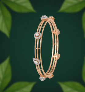 Rose Gold Diamond <b>Bangle</b> <b>Bracelet</b> With Round Brilliant Cut Stones Geometric Design Classic Women's Jewelry Everyday Wear - Product Image 2