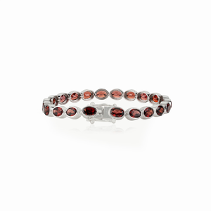 Handmade <b>Solid</b> 925 Sterling <b>Silver</b> 100% Authentic Oval Cut Garnet January Birthstone Tennis <b>Bracelet</b> For Women's - Product Image 6