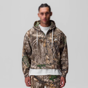 Men's Hoodies Camouflage 100%Cotton Breathable Zip Hoodies B2B Streetwear Y2K Cotton Fleece OEM Custom Wholesale Plain Dyed - Product Image 1