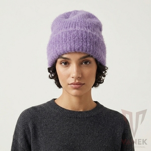 VANEK INTERNATIONAL <b>Purple</b> Adjustable Knitted Beanie <b>Hat</b> Unisex Winter Solid Color Casual Style Hand Made Acrylic Material 3D - Product Image 3