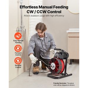 Macchina per la pulizia di scarichi 75 piedi x 3/8 pollici, spirale per fognature con alimentazione manuale, 4 frese e interruttore a pedale ad azionamento pneumatico per tubi da 2 a 4 pollici - Product Image 2