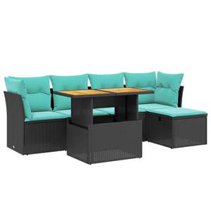 ชุดโซฟาลานบ้านหวายโพลีสีดำ 6 ชิ้นพร้อมชุดเบาะรองนั่งในสวน - Product Image 2