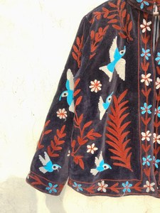 Stunning Hand Embroidered Hummingbird <b>Velvet</b> Jacket Indian Folk Art Outwear Suzani Boho Chic Floral <b>Coat</b> <b>Women's</b> Winter Blazer - Product Image 5