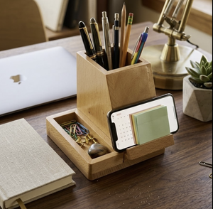 Table Organiser Pen Holder Mobile Holder Mango Wood Sturdy Durable Storage Organizer Table Decor Office Home Use - Product Image 1