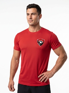 Camiseta Casual de Manga Corta con Cuello Redondo para Hombre, Color Rojo, con Logotipo, de Secado Rápido, Tejido de Punto, 100% Poliéster, Corte Ajustado, Antiarrugas y Transpirable - Product Image 3