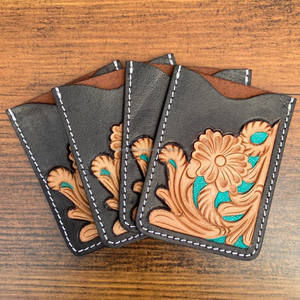 Nouveau Design usiné à la main sculpture ATM porte-cartes couleur Turquoise Western cuir de vachette carte de crédit étui à glissière pour unisexe - Product Image 3
