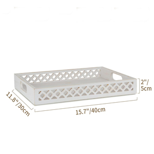 Bandeja de madera MDF blanca moderna con asas Bandeja de servicio decorativa para exhibición de sala de estar Mesa de comedor o mesa de centro Uso - Product Image 3
