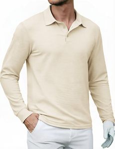 Chemise de golf à manches longues pour homme, polo boutonné élégant à motif graphique, couleur unie, pour un usage décontracté, professionnel ou en plein air, respirante - Product Image 1