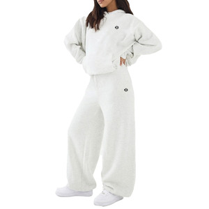 Custom Logo Solid White Fleece Hooded Women <b>Tracksuit</b> Streetwear Winter Hoodies Wholesale Loose Oversized Fleece Baggy Pants - Product Image 1