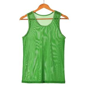 Camiseta sin mangas unisex de punto con cuello redondo y ribete en contraste, top corto transpirable informal para verano - Product Image 3