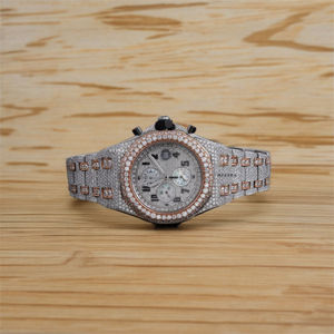 Reloj cronógrafo Moissanite para hombre-100% reloj de busto hecho a mano, reloj de paso de probador de diamantes helado personalizado de la India - Product Image 1