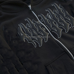 Conjuntos de sudaderas y sudaderas con capucha y logotipo personalizado Conjuntos de Sudadera con capucha estampada en polvo personalizados Conjuntos de sudadera con cremallera de diamantes de imitación para hombres - Product Image 3