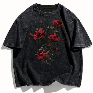 Camiseta Clásica con Estampado de Personajes, de Algodón Oversize, Manga Larga, Lavado Ácido, con Serigrafía, Estilo Urbano Casual - Product Image 5