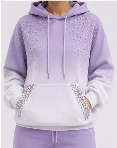 Sweat-shirt d'hiver personnalisé pour femme, brodé de strass lavande, surdimensionné, orné de cristaux, 100% coton - Product Image 5