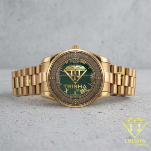 Reloj de Moissanita para Mujer con Esfera Verde, Bisel con Incrustaciones, Brazalete Jubilee de Acero Inoxidable, Elegante Reloj de Moda - Product Image 1