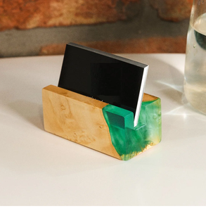 Promotional Activities Wood & Resin <b>Card</b> Holder Custom Made With Green Epoxy Finish For Desktop Display Resin <b>Card</b> Holder - Product Image 1