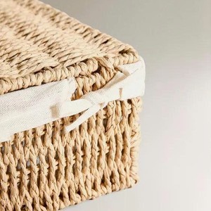 Best Choice Natural Woven Square <b>Storage</b> Basket <b>Box</b> <b>Hinged</b> <b>Lid</b> Liner for Home Hotel Resort Desktop Jewelry Organizer Decor - Product Image 4