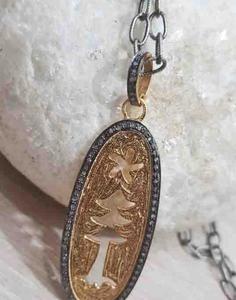 Colgante Vintage con Forma de Árbol, Plata de Ley 925, con Diamantes Naturales Incrustados, 50x18MM, Bañado en Rodio Negro, para Boda o Compromiso - Product Image 1