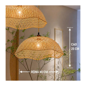 Lampe suspendue en rotin naturel tissé à la main, luminaire de plafond rustique bohème, économie d'énergie, commande sans fil - Product Image 5