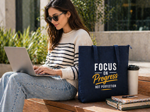 AMANI 300GSM Solid Navy Blue <b>Canvas</b> <b>Tote</b> Bag Large Capacity Eco Friendly Reusable Custom Logo Zip Closure Heavy Duty - Product Image 5