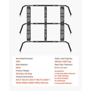 Portapacchi Regolabile per Cassone Camion Fuoristrada, Larghezza 54.3-68.3 Pollici, Accessori per il Controllo del Carico con Capacità di Carico Statico di 900 Libbre - Product Image 6