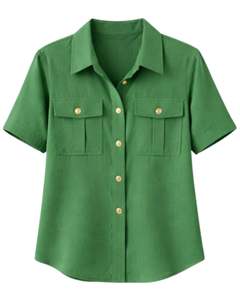 Conjunto de dos piezas verde para mujer, camisa de manga corta con botones y pantalones cargo de pierna ancha, conjunto informal de verano para mujer para uso diario. - Product Image 1