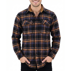 Camisa de Franela para Hombre, de Manga Larga, a Cuadros, con Botones, de Algodón, Informal, para Trabajo, con Bolsillos Dobles, al por Mayor - Product Image 1