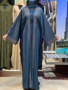 2026Elegant Women's Floor Length Abaya With <b>Sequined</b> Trim Long Sleeve Loose Fit Polyester Modest Dress Middle East Style - Product Image 3