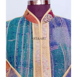 Gilet vintage Kantha tricoté à la main, écologique, respirant, séchage rapide, boutonné, pour femme, en pur coton, printemps/hiver - Product Image 3