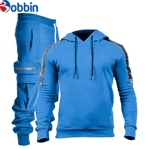 Top Trend Men's Blue Heavyweight Printed Hooded <b>Tracksuit</b> Set Full Sleeve Casual Jogging Pants Side Pockets Breathable Polyester - Product Image 4