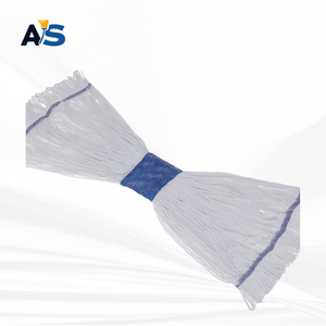 A&S Heavy Duty White Cotton <b>Mop</b> Head with 5" Blue Head Band Loop End - Product Image 3