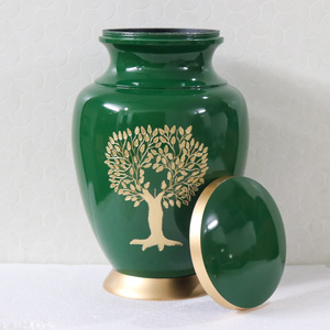 Green Brass Adult cremation Urn with <b>Gold</b> Tree Design Engraved Round Shape Home Decoration Metal Craft for Human Ashes - Product Image 3