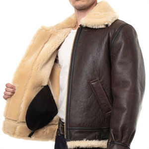 New Men's <b>Vintage</b> Sheep Skin Leather Jacket Stand Collar <b>Windbreaker</b> Autumn Motor Biker Customizable High Quality - Product Image 3