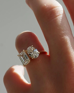 Emerald Cut & Oval Moissanite Toi Et Moi <b>Ring</b> 18K Gold Plated <b>Two</b> <b>Stone</b> Engagement <b>Ring</b> Luxury Wedding <b>Ring</b> for Women - Product Image 4