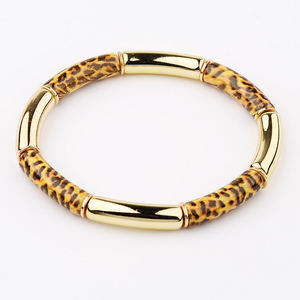 Pulseras de Moda con Diseño de Leopardo para Mujer, Tubo con Disco Dorado, Cuerda Elástica, Hechas a Mano, Brazaletes de Resina - Product Image 4