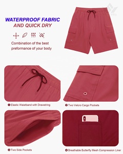 Shorts cargo marron pour homme, séchage rapide, taille élastique avec cordon de serrage, shorts utilitaires décontractés avec plusieurs poches - Product Image 4