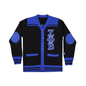 Suéter Cárdigan de Sororidad al por Mayor, Zeta Phi Beta, Negro, Tejido, Bordado Personalizado, Proveedor de Fábrica de Ropa Griega - Product Image 1