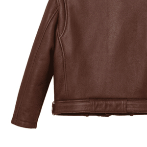 <b>Men's</b> Brown <b>Shearling</b> Leather Long Winter <b>Jacket</b> with Fur Collar Warm Lining and Classic Button Customized Design - Product Image 5