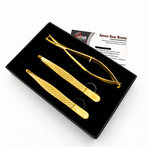 Pinzas para Cejas con Logotipo Personalizado en Chapado en Oro, Calidad Profesional, Acero Inoxidable, Punta Inclinada y Puntiaguda, Tijeras para Cejas con Resorte - Product Image 4