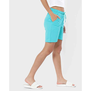Jupe-short légère en maille bleu marine pour femme avec bordure en dentelle blanche, fermeture à cordon, imprimé gaufré, coupe ajustée, décontractée, taille basse élastique - Product Image 4