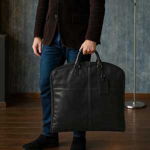Sac de transport pour vêtements en cuir véritable fait main, robuste avec fermeture éclair, idéal pour costumes, décontracté, simple, pour voyage et affaires - Product Image 5